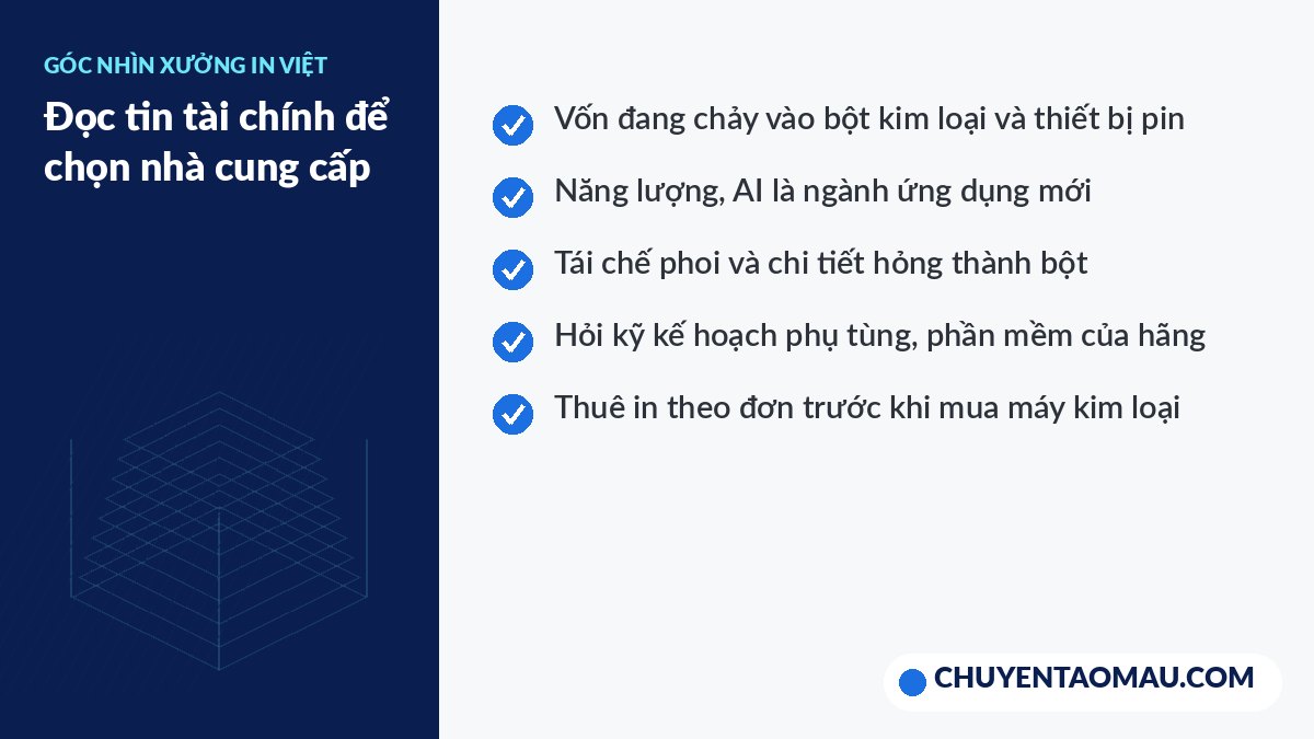 Danh sách bài học cho doanh nghiệp in 3D Việt Nam từ tin tài chính tháng 10/2026